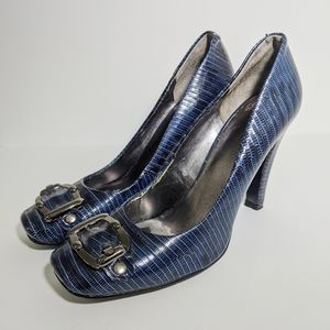 Nine West blue black heels silver buckle size 7